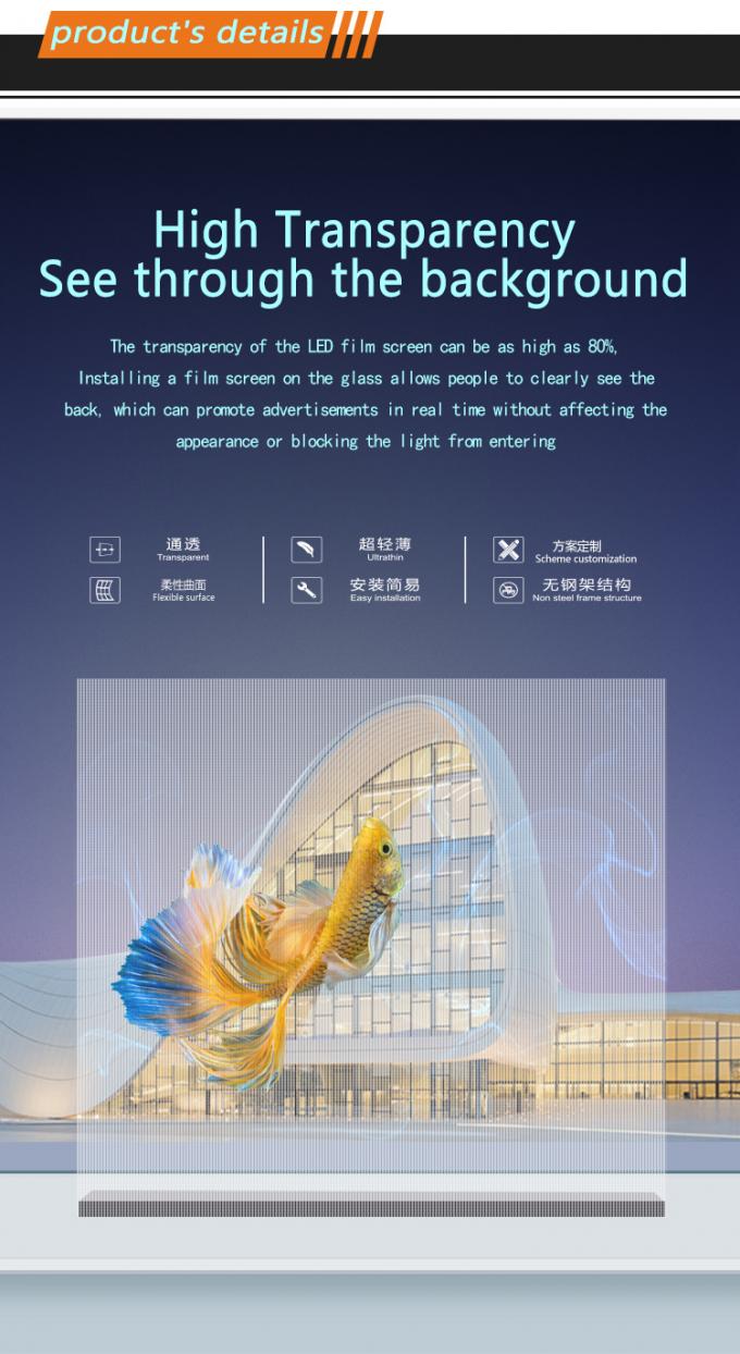 P20 P30 P40 LED Film Screen Гигантский стеклянный занавес на стене Рекламный дисплей 0