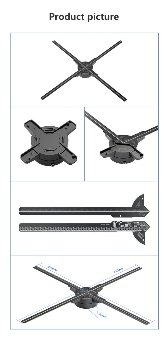 3D LED вентилятор Сплиценый 65 см wifi свет наружная рекламная машина голографический дисплейный проектор вращающийся вентилятор голограммы 5